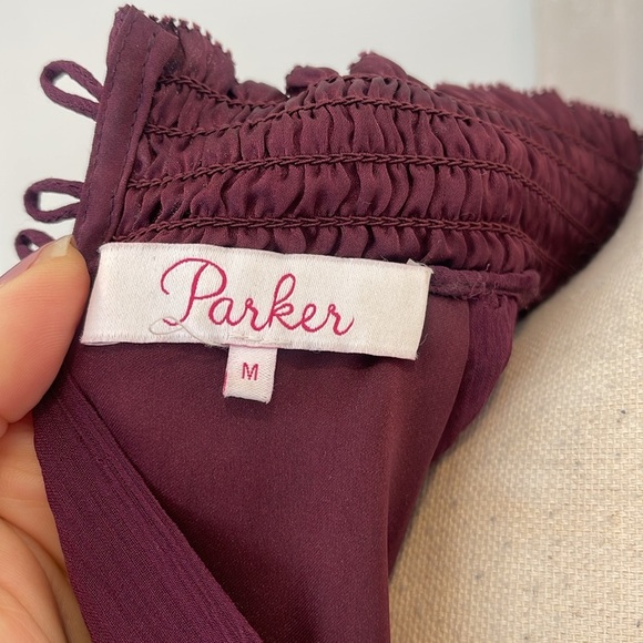 Parker Shelli Shirred Silk Dress in Wine Burgundy High Neck Size Medium - Picture 8 of 12